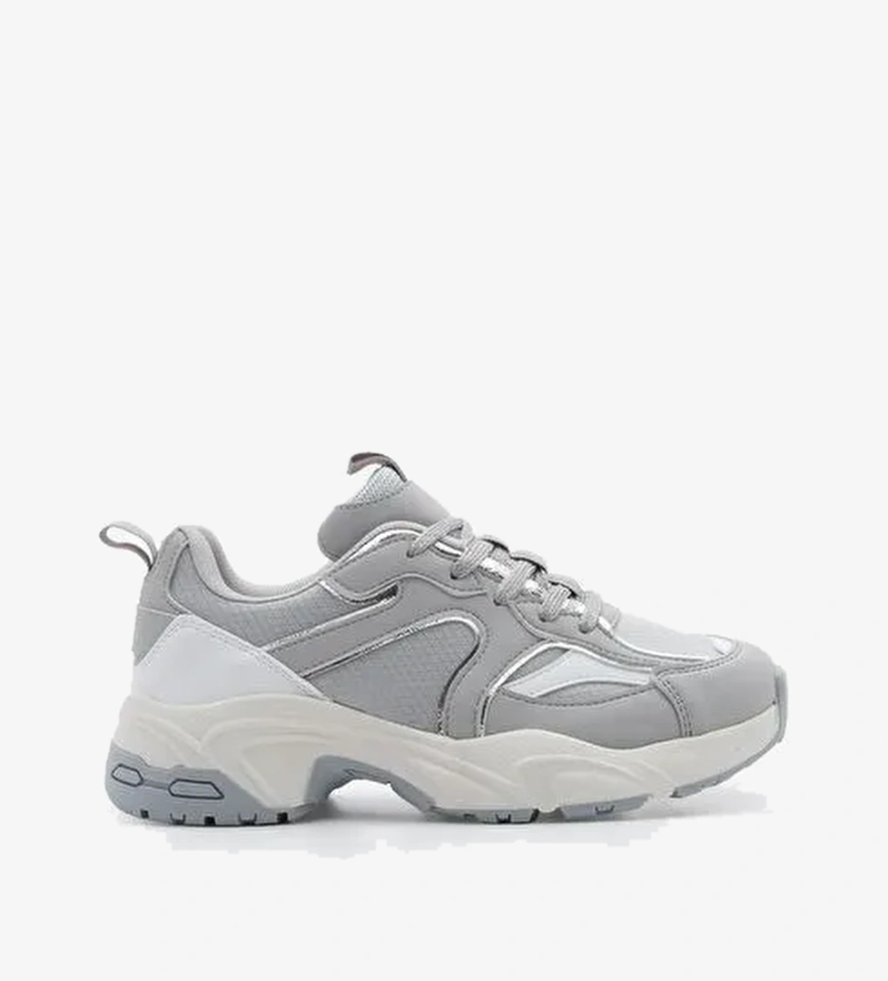 Kadın Sneaker Kalın Taban Bağcıklı Çok Parçalı Spor Ayakkabı Luser Gri - Görsel 1