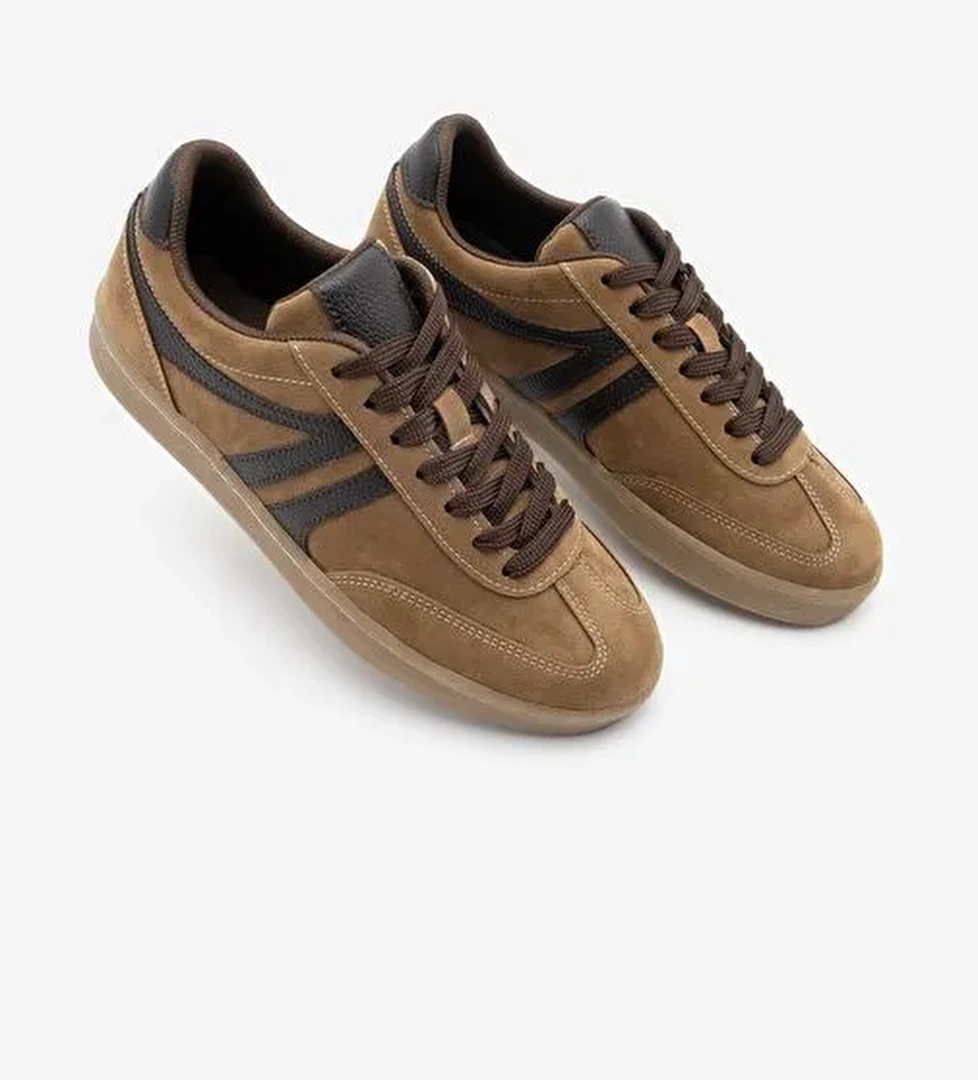 Kadın Sneaker Bağcıklı Düz Taban Spor Ayakkabı Tiyone Taba - Görsel 1