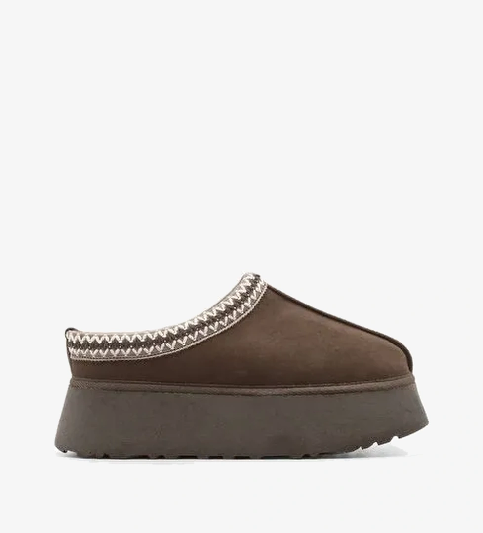 Kadın İçi Kürklü Kalın Taban Önü Kapalı Günlük Kışlık Terlik Furenta Kahve Süet - Görsel 1