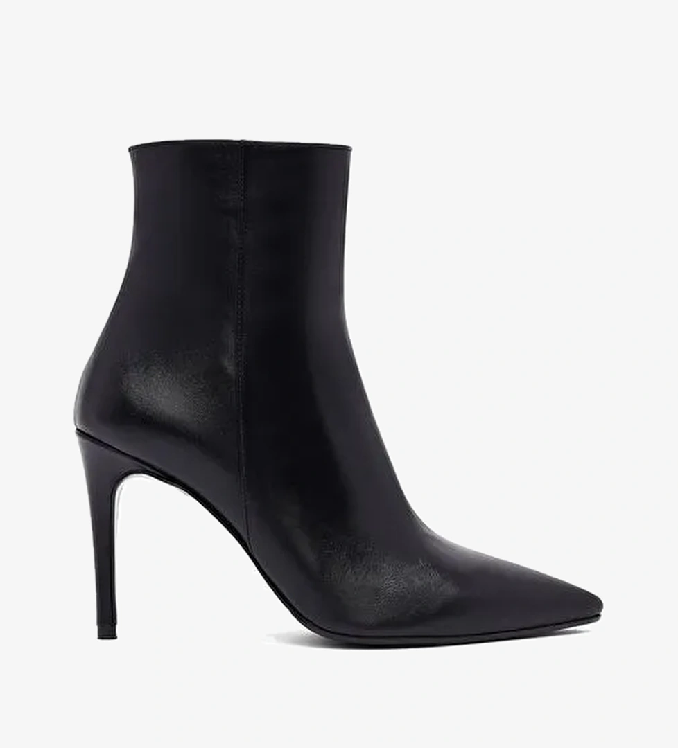 Kadın Siyah Fermuarlı Yüksek İnce Topuklu Deri Bot 25WFD133018 - Görsel 1
