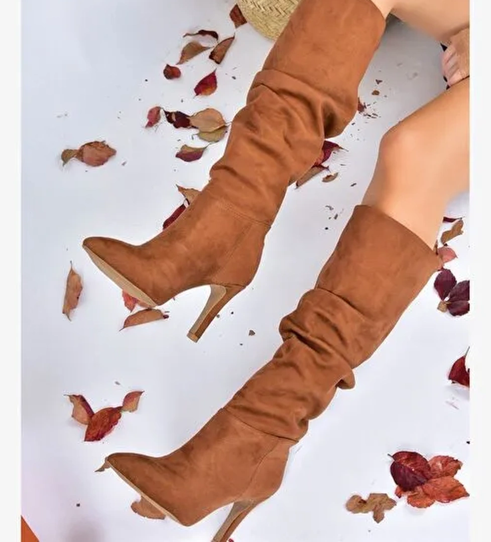 Taba Süet İnce Topuklu Kadın Çizme L404868002 - Görsel 1