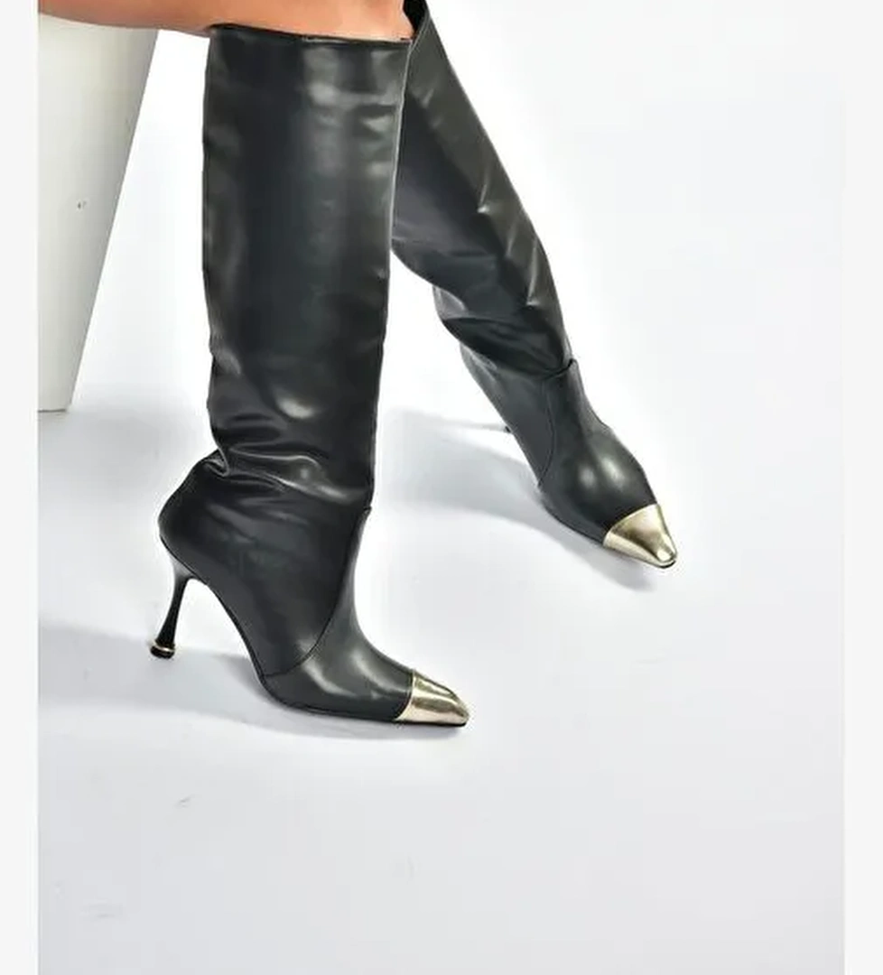 V752574109 Siyah İnce Topuklu Kadın Çizme - Görsel 1