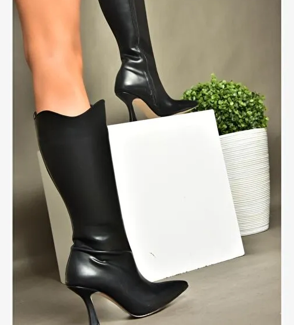 R820020109 Siyah İnce Topuklu Kadın Çizme - Görsel 1