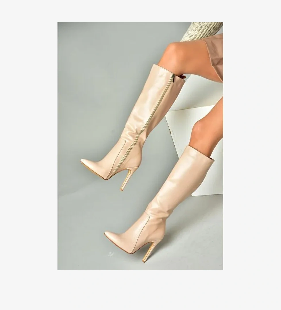 N372530109 Ten İnce Topuklu Sivri Burun Kadın Çizme - Görsel 1