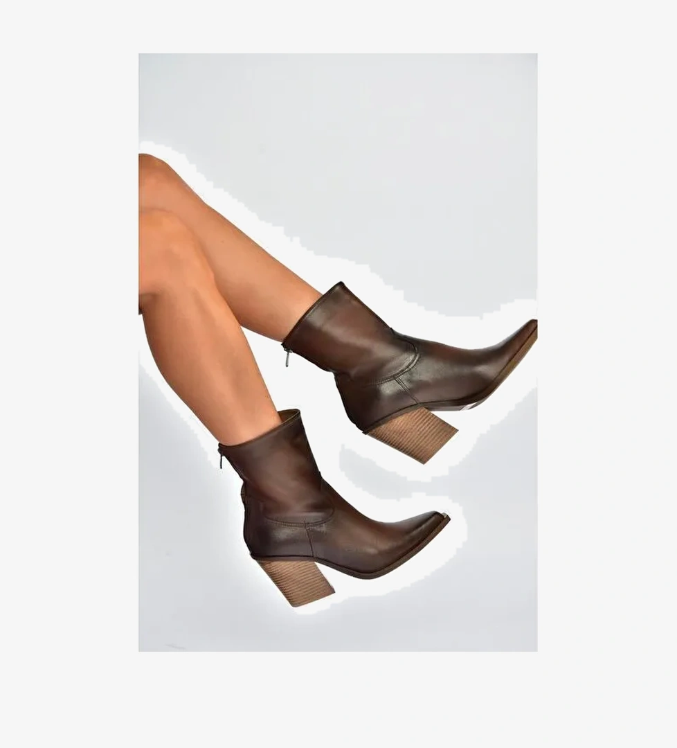 V654080303 Kahverengi Hakiki Deri Western Kovboy Kadın Bot - Görsel 1