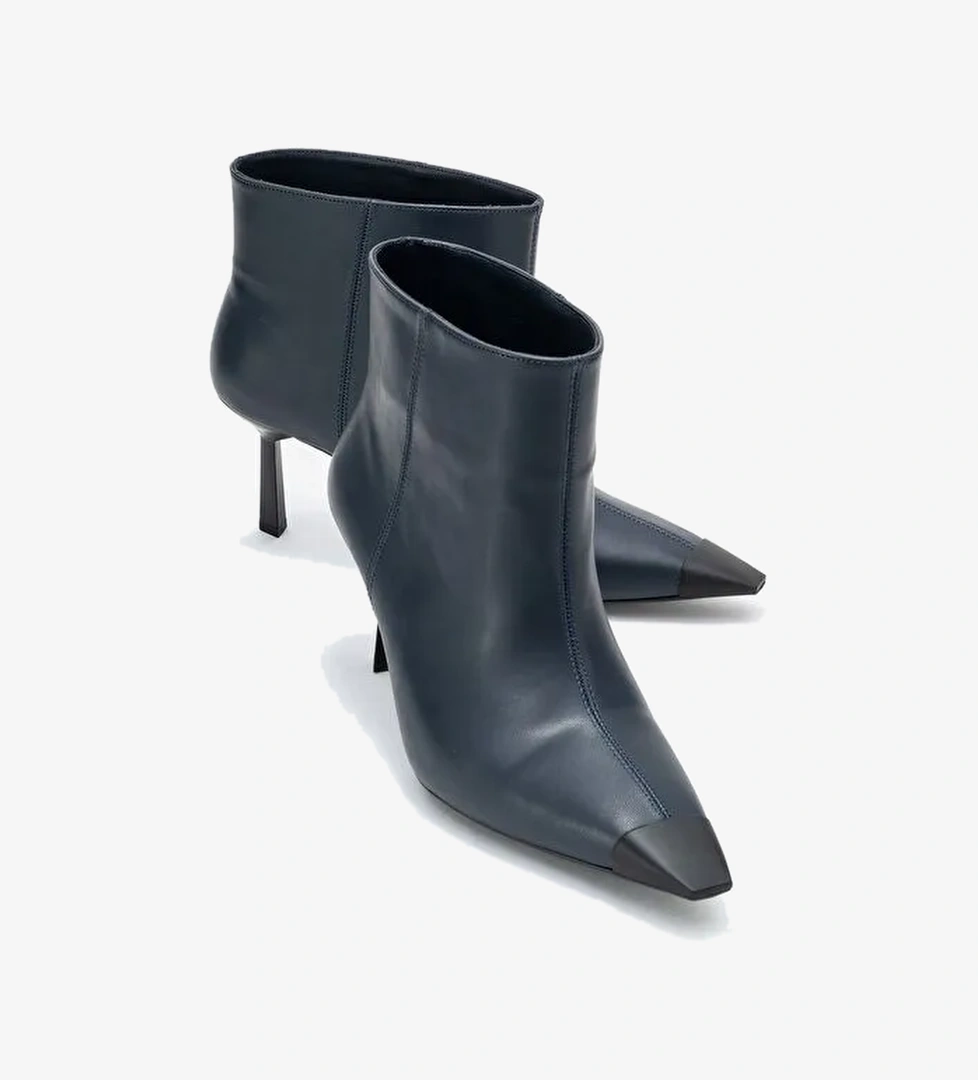 RASSEL Lacivert Cilt Mat Burunlu Kadın İnce Topuklu Bot - Görsel 1