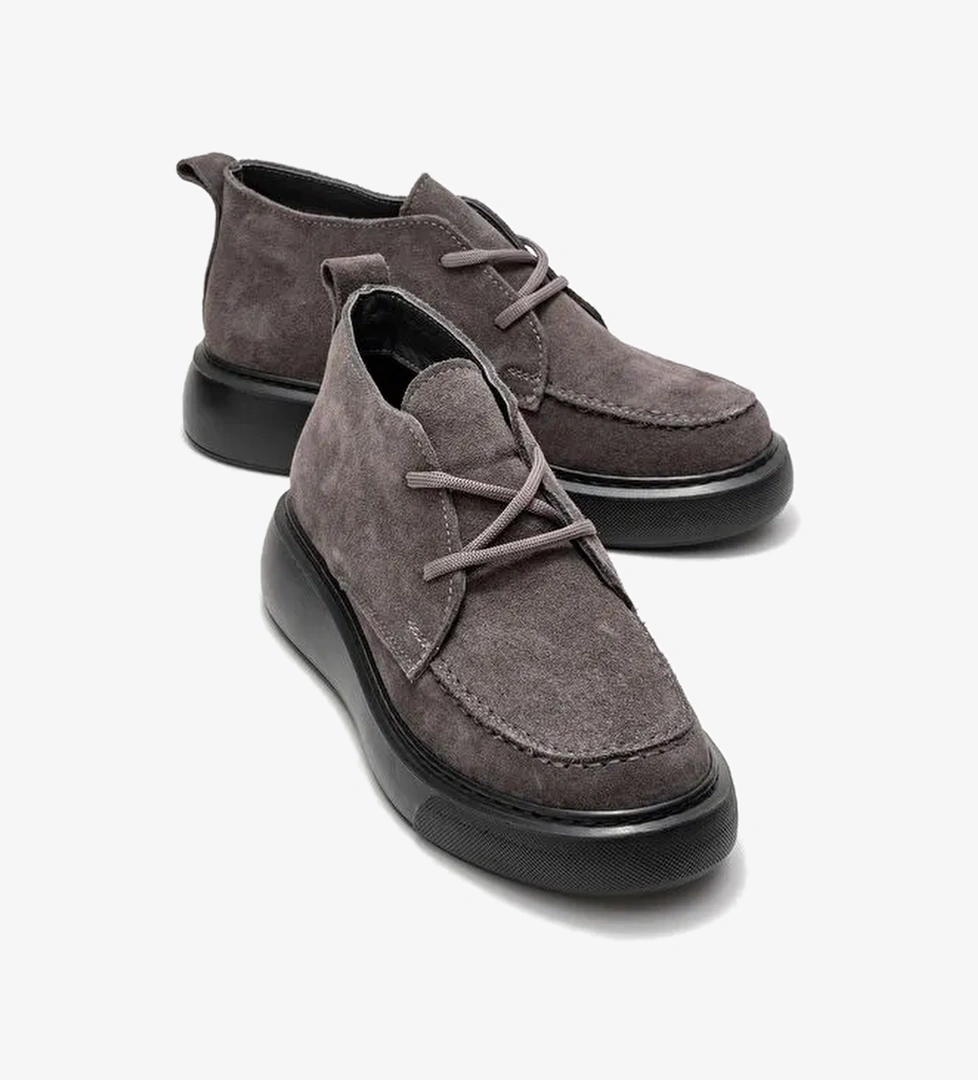 LILYA Füme Gri Süet Hakiki Deri Kadın Chukka Bot - Görsel 1