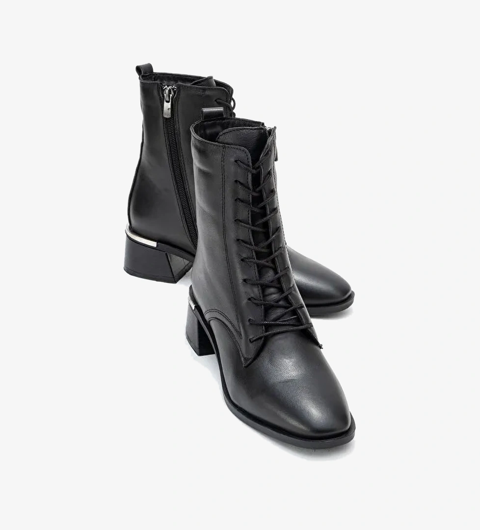 AVIA Siyah Cilt Hakiki Deri Kadın Kalın Topuklu Bot - Görsel 1