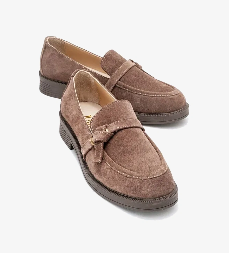 GALEA Vizon Süet Tokalı Hakiki Deri Kadın Loafer Ayakkabı - Görsel 1