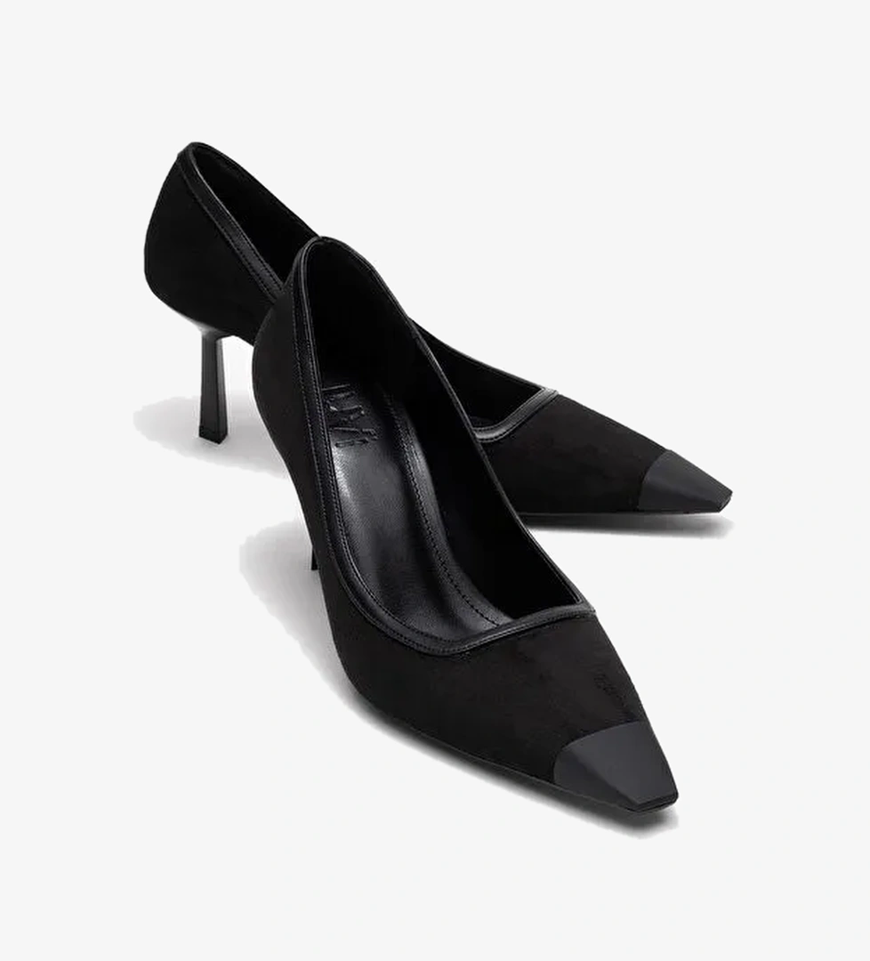 RONA Siyah Süet Mat Burunlu Kadın Topuklu Ayakkabı - Görsel 1