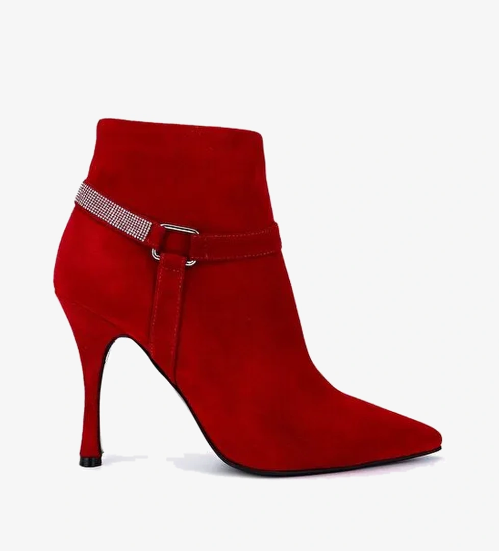 Tamer Tanca Kadın Hakiki Deri Kırmızı Süet Topuklu Bot - Görsel 1