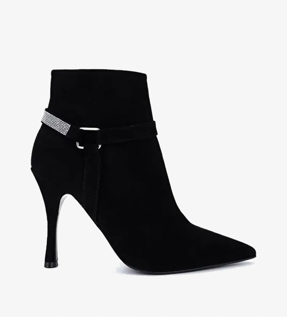 Tamer Tanca Kadın Hakiki Deri Siyah Süet Topuklu Bot - Görsel 1