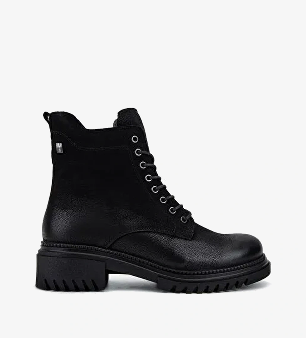 Valmenti Kadın Hakiki Deri Siyah Nubuk Düz Bot - Görsel 1