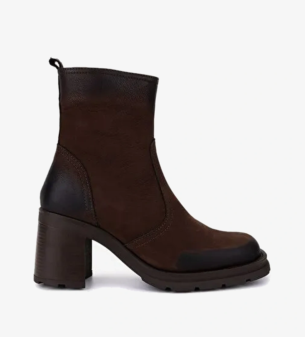 Valmenti Kadın Hakiki Deri Kahverengi Nubuk Topuklu Bot - Görsel 1