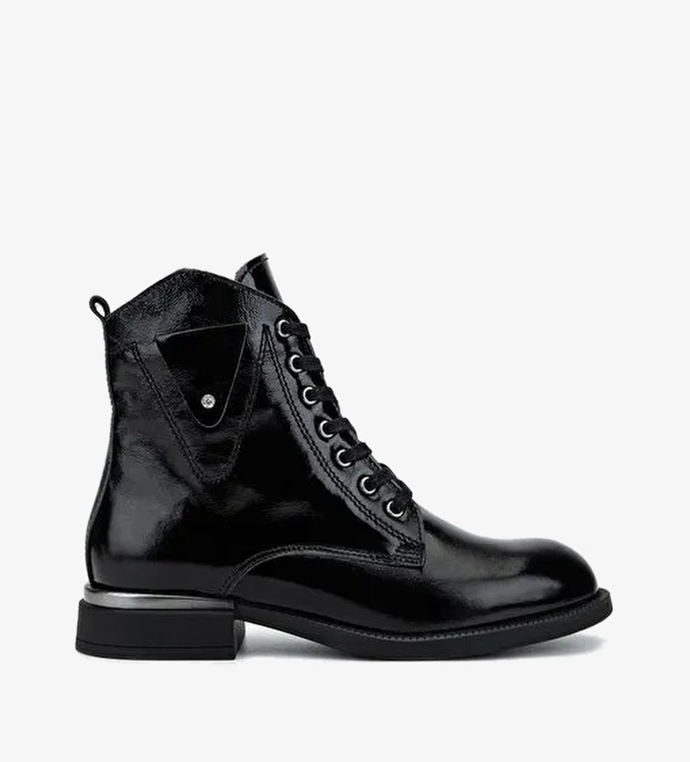 Valmenti Kadın Hakiki Deri Siyah Rugan Düz Bot - Görsel 1