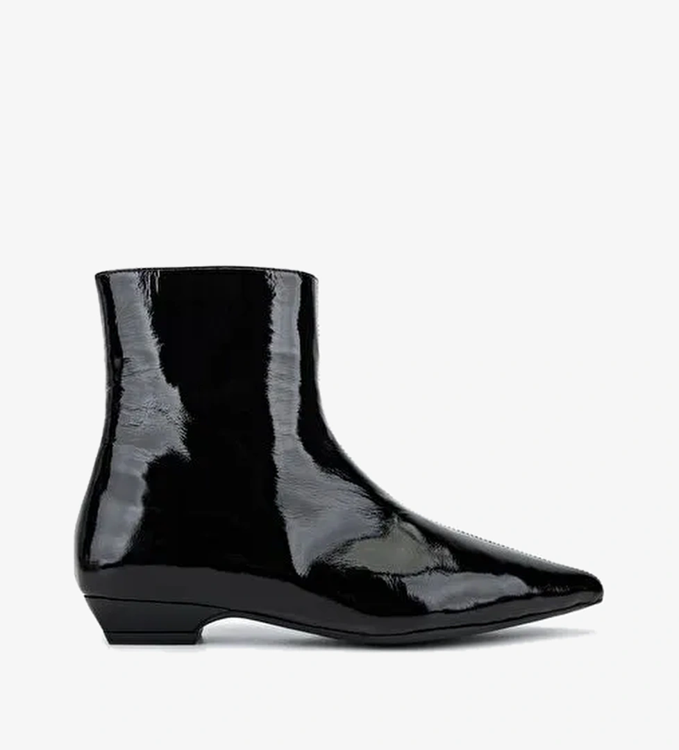 Valmenti Kadın Hakiki Deri Siyah Rugan Topuklu Bot - Görsel 1