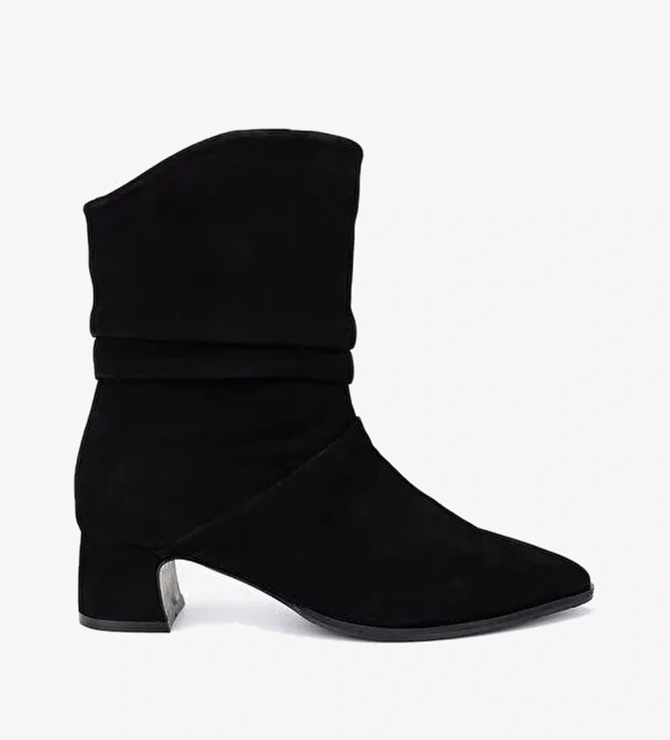 Valmenti Kadın Hakiki Deri Siyah Süet Topuklu Bot - Görsel 1