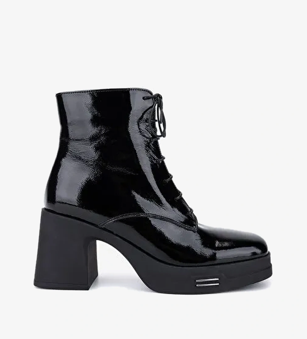 Valmenti Kadın Hakiki Deri Siyah Rugan Topuklu Bot - Görsel 1