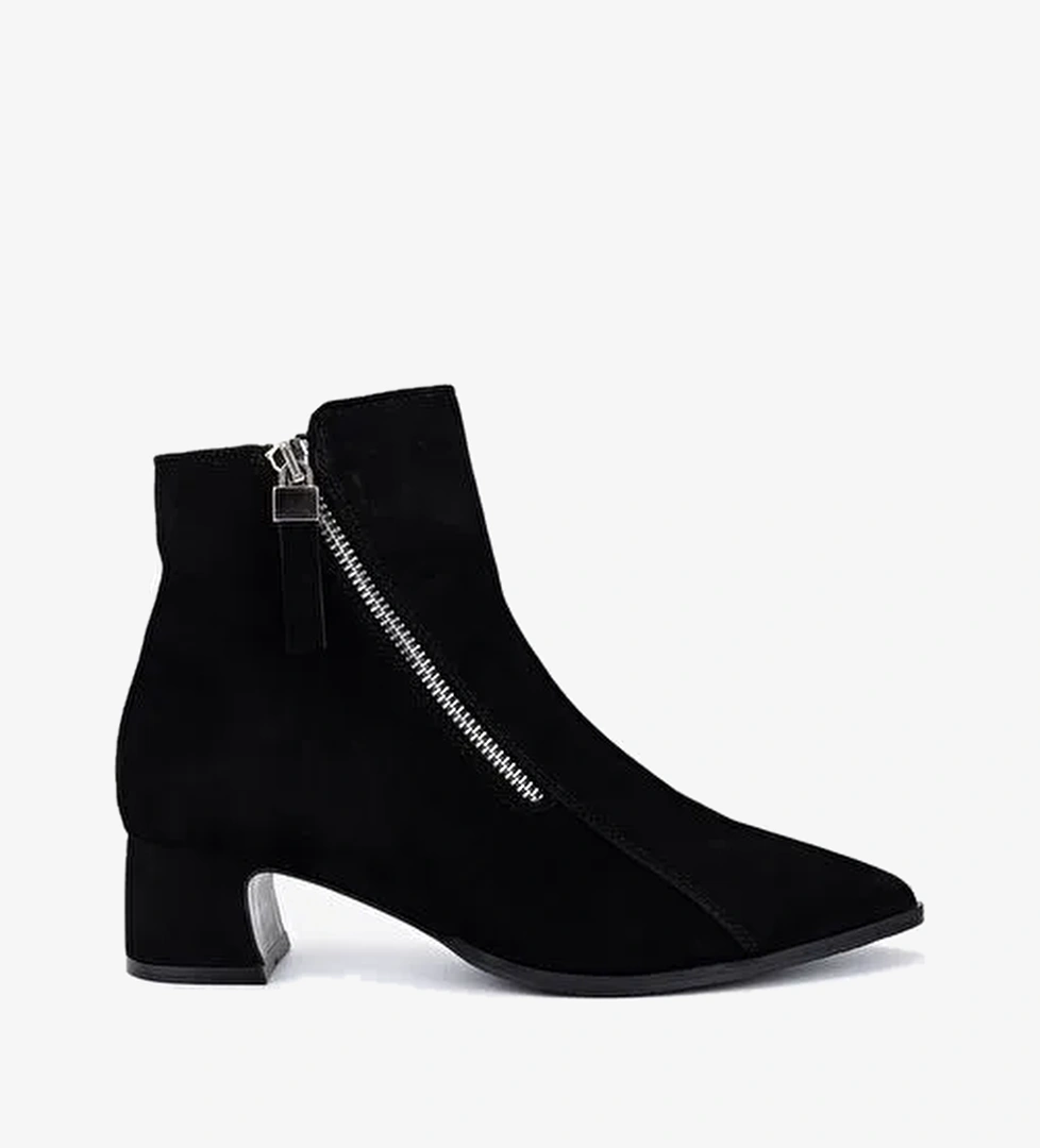 Valmenti Kadın Hakiki Deri Siyah Süet Topuklu Bot - Görsel 1
