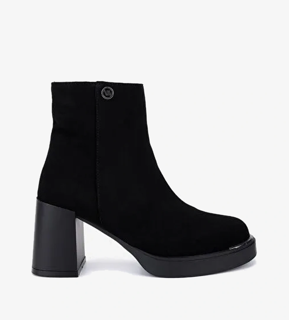 Valmenti Kadın Hakiki Deri Siyah Süet Topuklu Bot - Görsel 1