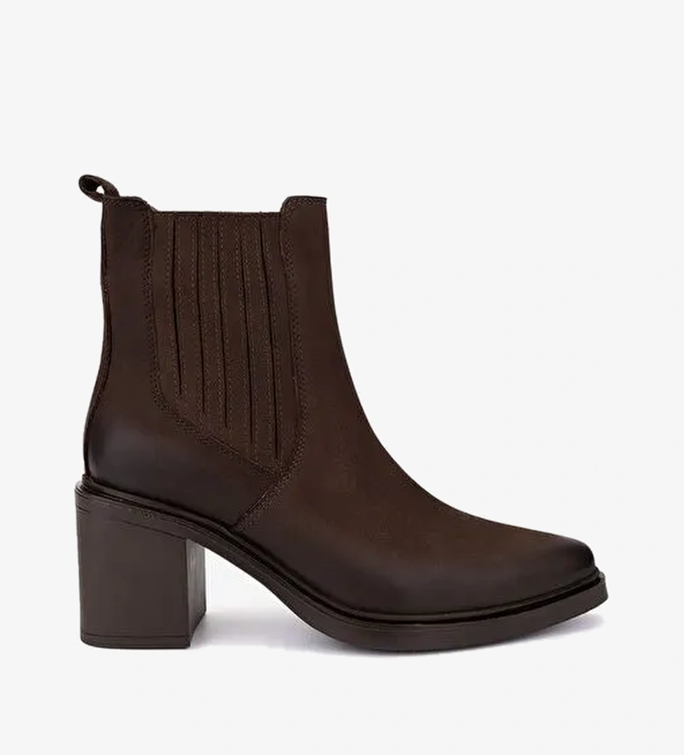 Valmenti Kadın Hakiki Deri Kahverengi Nubuk Topuklu Bot - Görsel 1