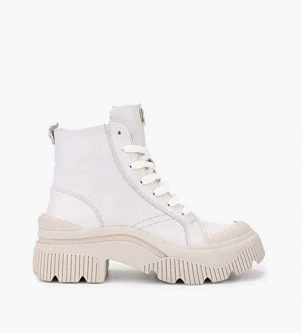 Valmenti Kadın Hakiki Deri Kırık Beyaz Casual Bot - Görsel 1