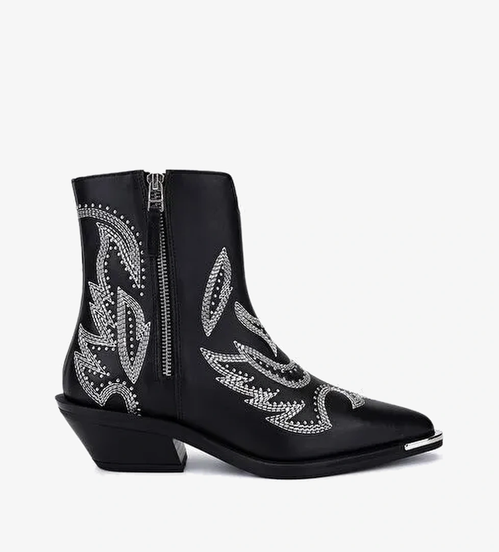 Valmenti Kadın Hakiki Deri Siyah Western Bot - Görsel 1