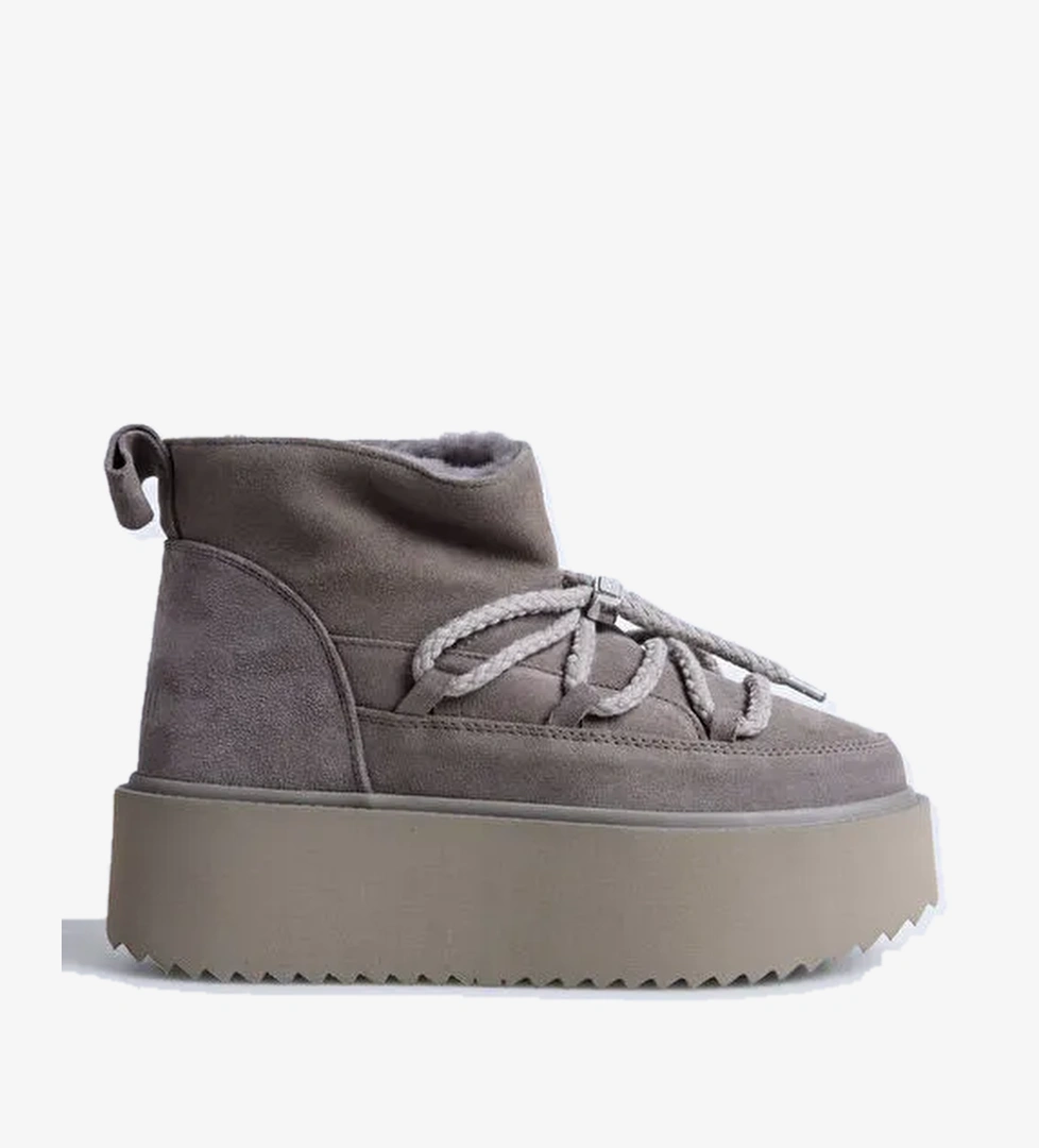 İnuikii Gri Kadın Deri Kar Botu CLASSIC LOW PLATFORM - Görsel 1