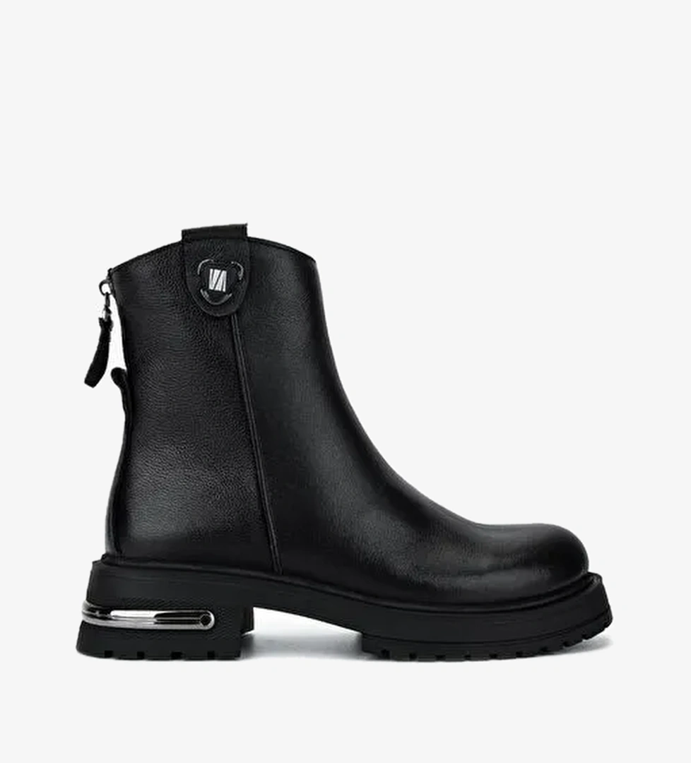 Valmenti Kadın Hakiki Deri Siyah Düz Bot - Görsel 1