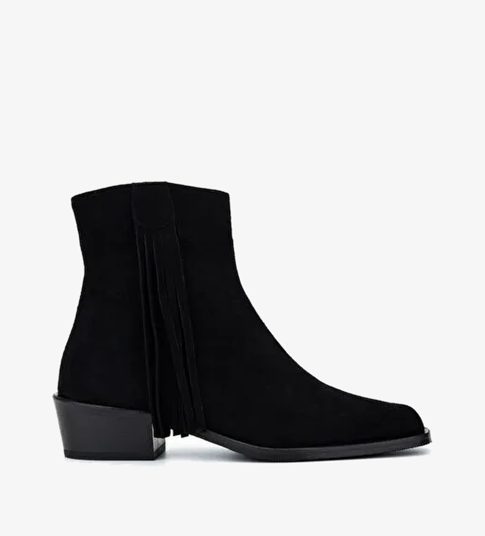 Valmenti Kadın Hakiki Deri Siyah Süet Topuklu Bot - Görsel 1