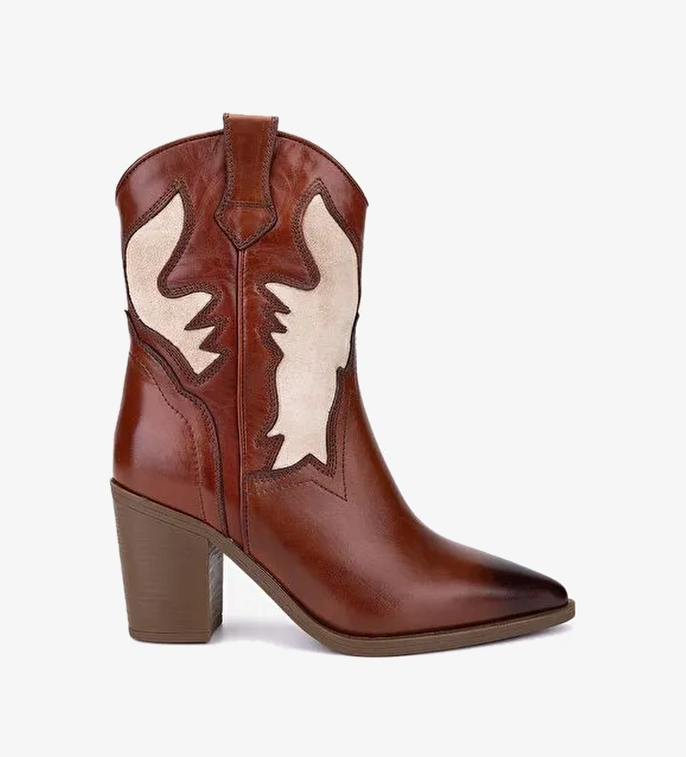 Valmenti Kadın Hakiki Deri Taba Western Bot - Görsel 1