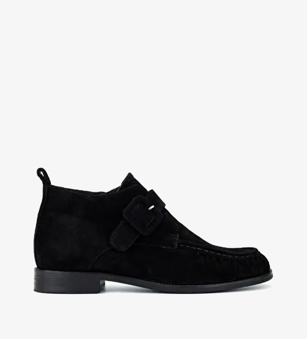 Valmenti Kadın Hakiki Deri Siyah Süet Düz Bot - Görsel 1