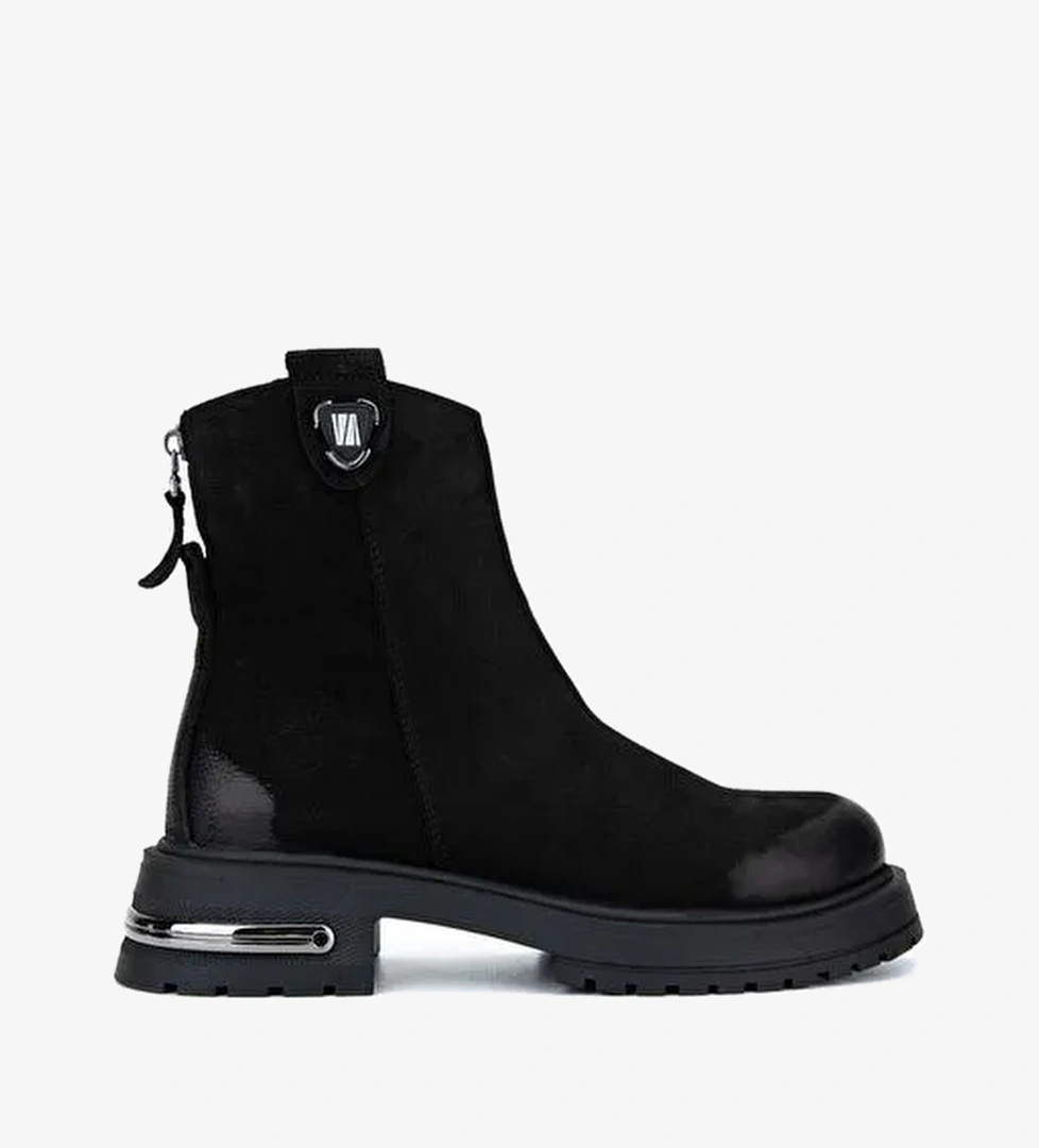 Valmenti Kadın Hakiki Deri Siyah Nubuk Düz Bot - Görsel 1