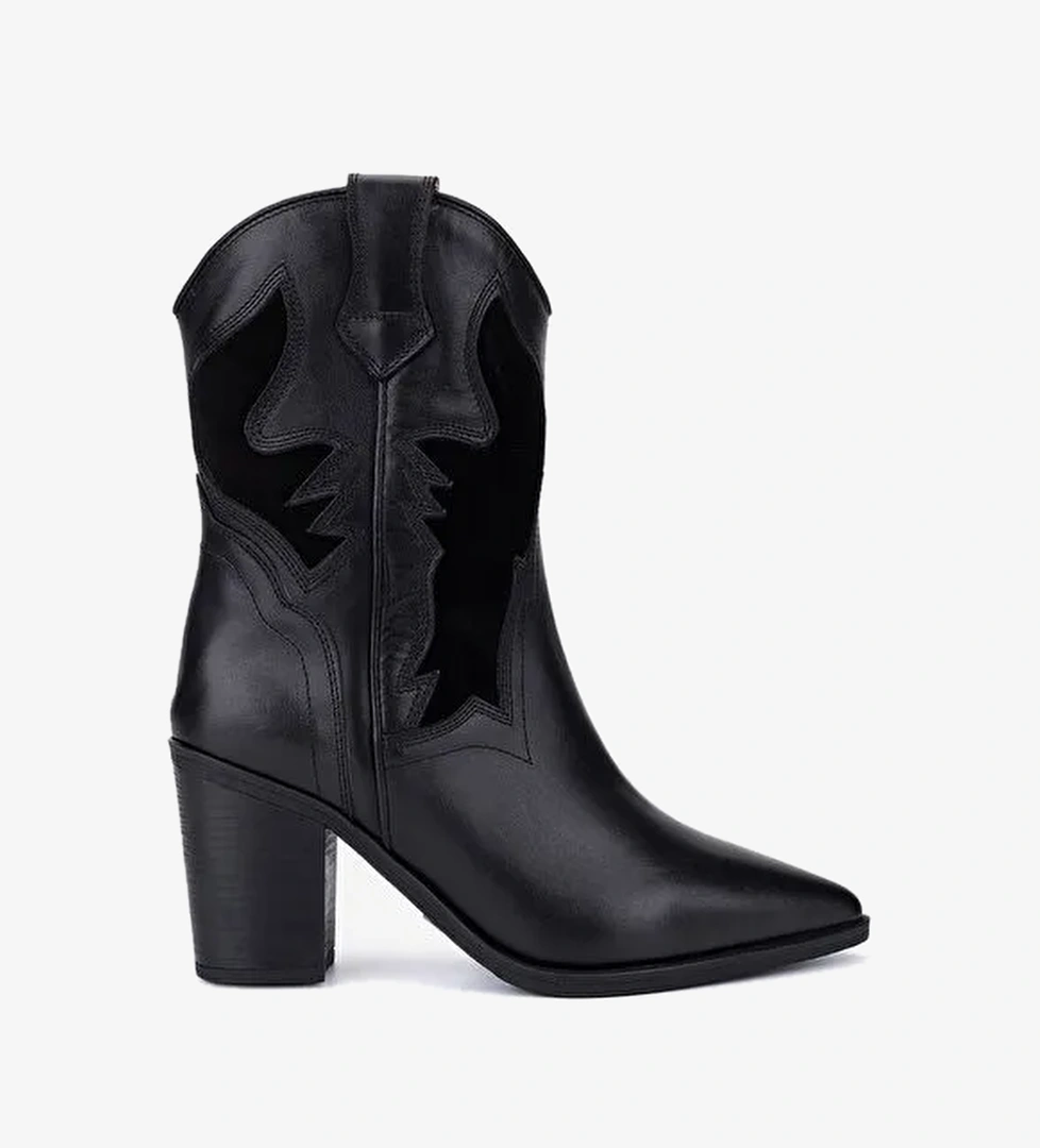 Valmenti Kadın Hakiki Deri Siyah Western Bot - Görsel 1