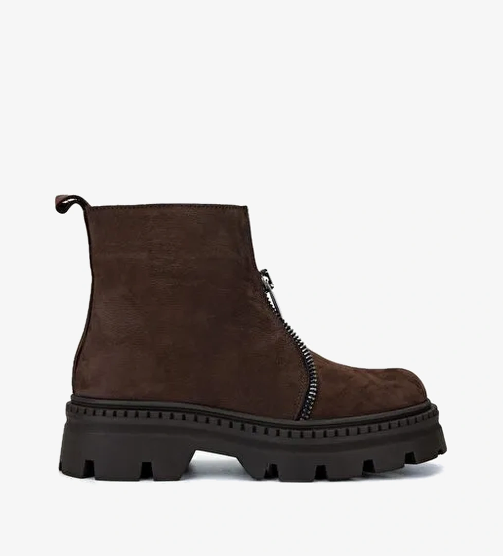 Valmenti Kadın Hakiki Deri Kahverengi Düz Bot - Görsel 1