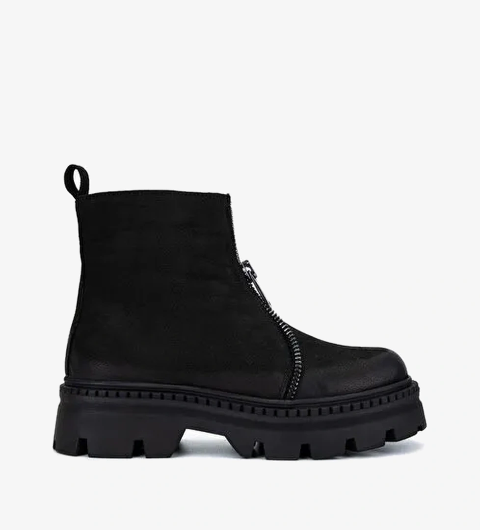 Valmenti Kadın Hakiki Deri Siyah Nubuk Düz Bot - Görsel 1