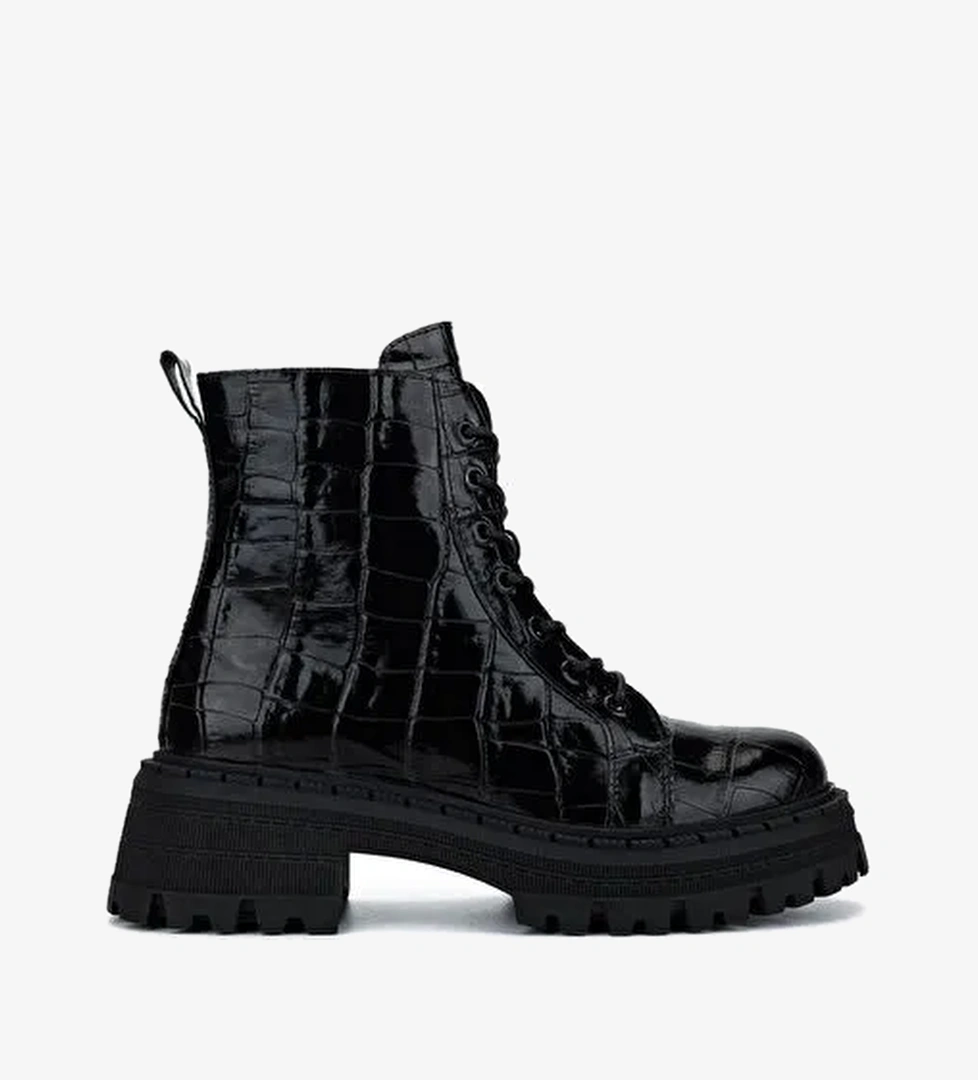 Valmenti Kadın Deri & Tekstil Siyah Kroko Düz Bot - Görsel 1