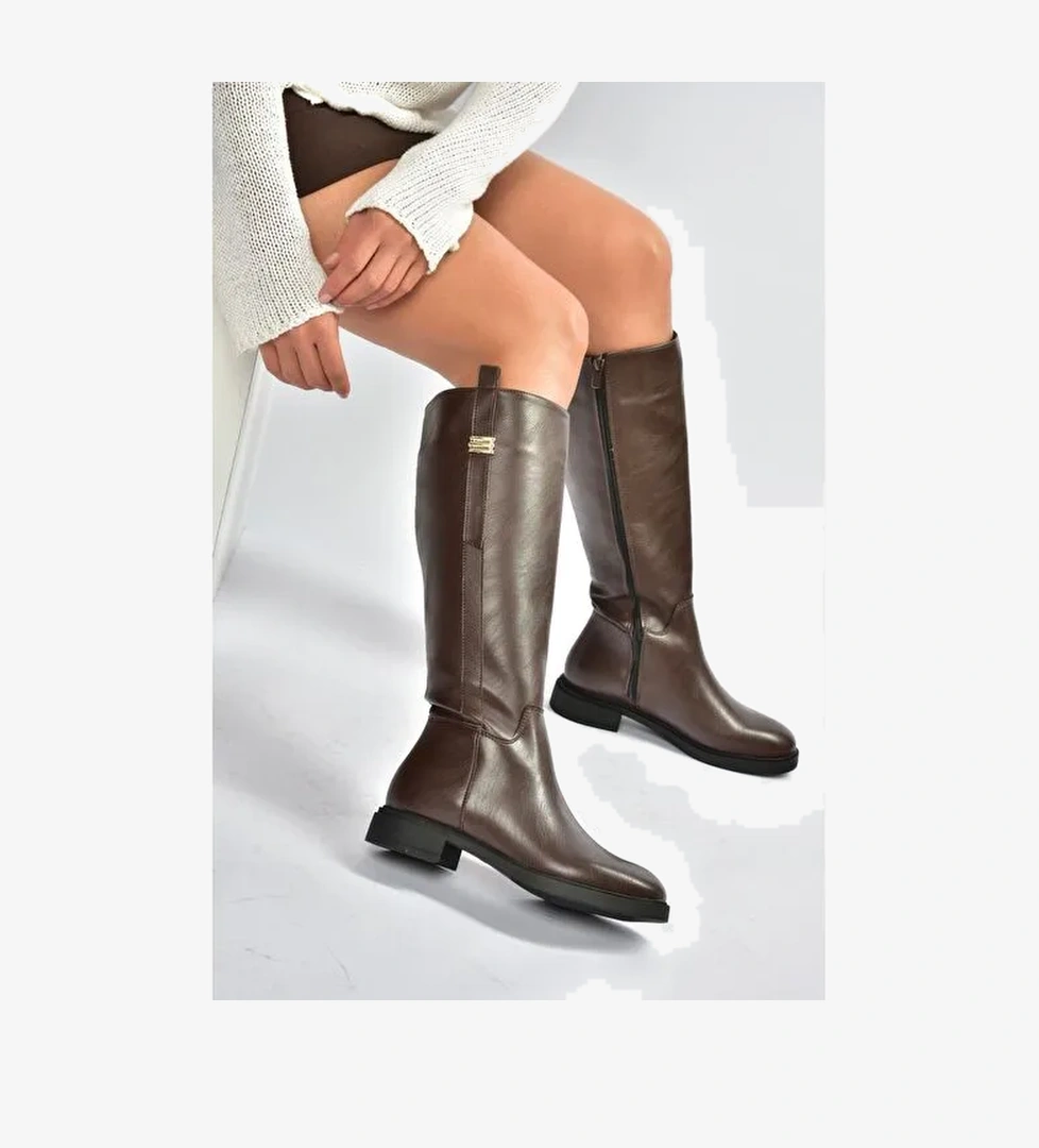 V973000809 Kahverengi Klasik Kadın Çizme - Görsel 1