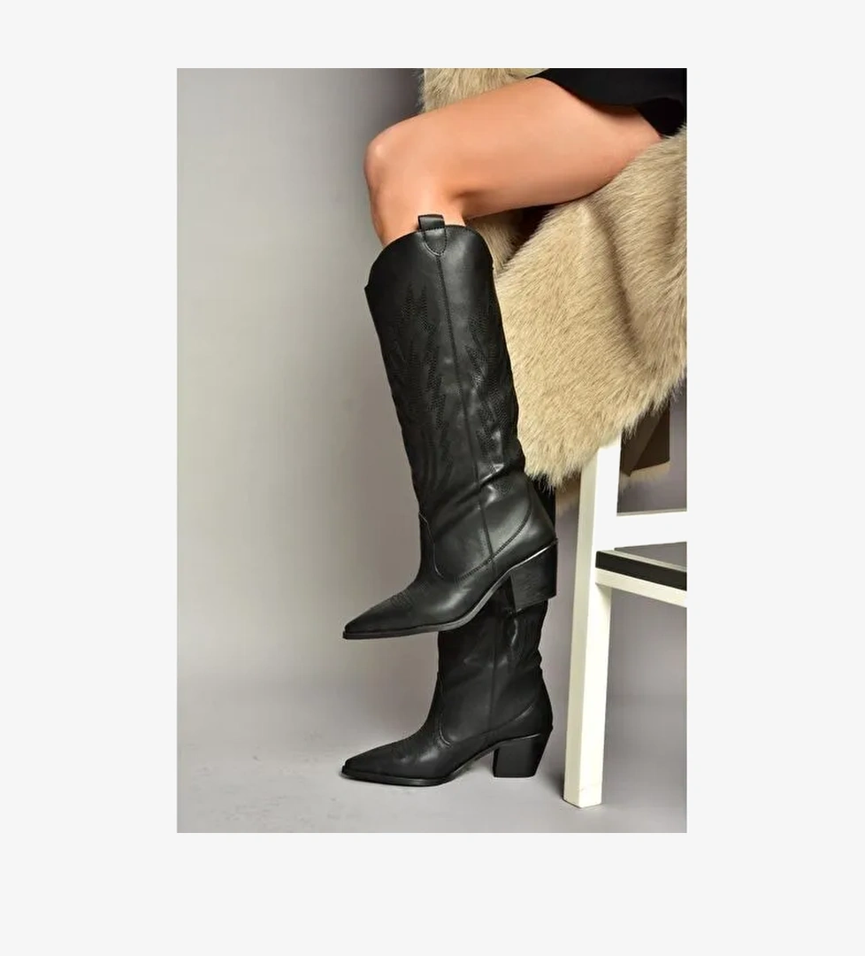 T267765209 Siyah Kovboy Model Kadın Çizme - Görsel 1