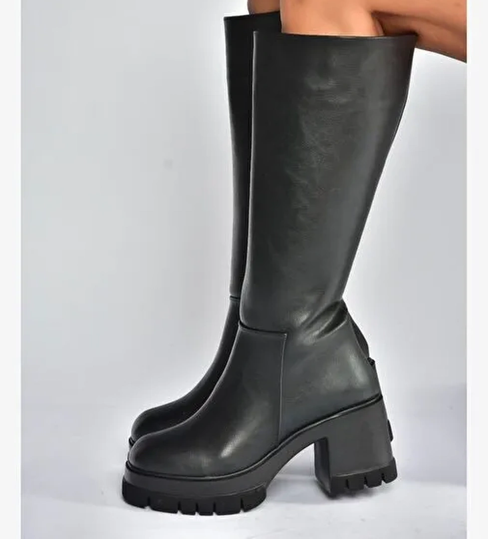 V965067009 Siyah Kalın Topuklu Kadın Çizme - Görsel 1