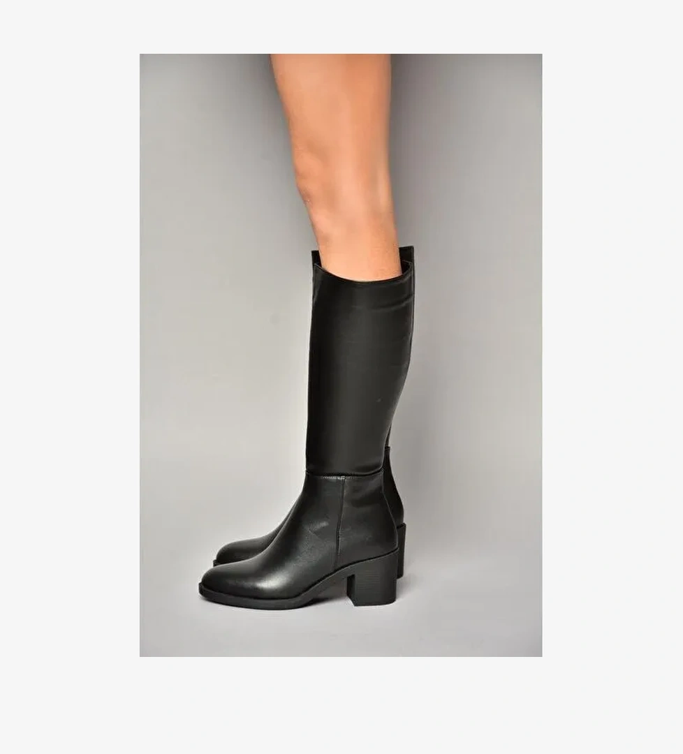 T820076009 Siyah Kalın Topuklu Kadın Çizme - Görsel 1