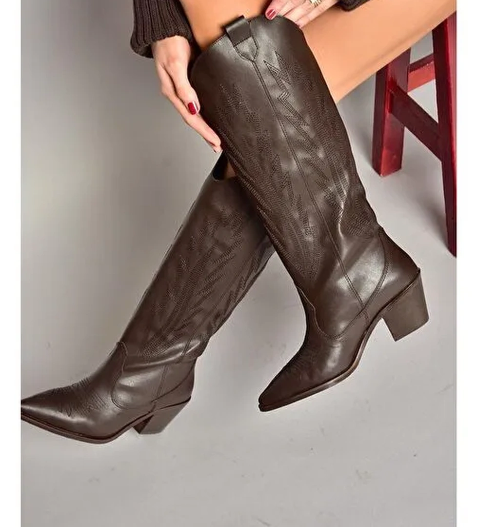 T267765209 Kahverengi Kovboy Model Kadın Çizme - Görsel 1