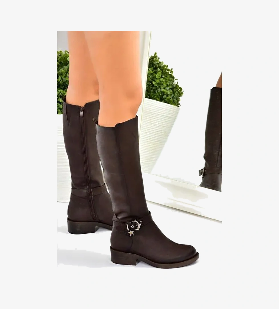 Kahverengi Kısa Topuklu Günlük Kadın Çizme G674240109 - Görsel 1