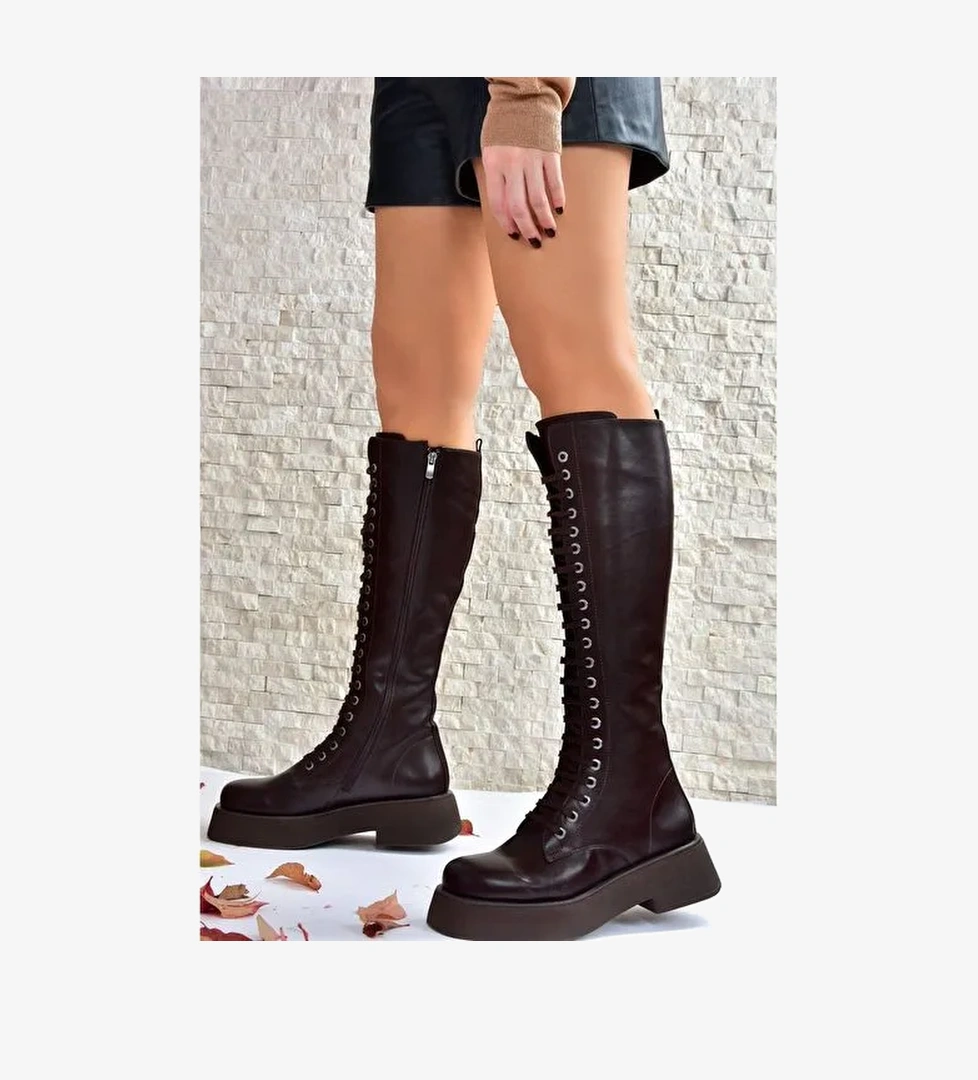 Kahverengi Bağcıklı Günlük Kadın Çizme L610130909 - Görsel 1