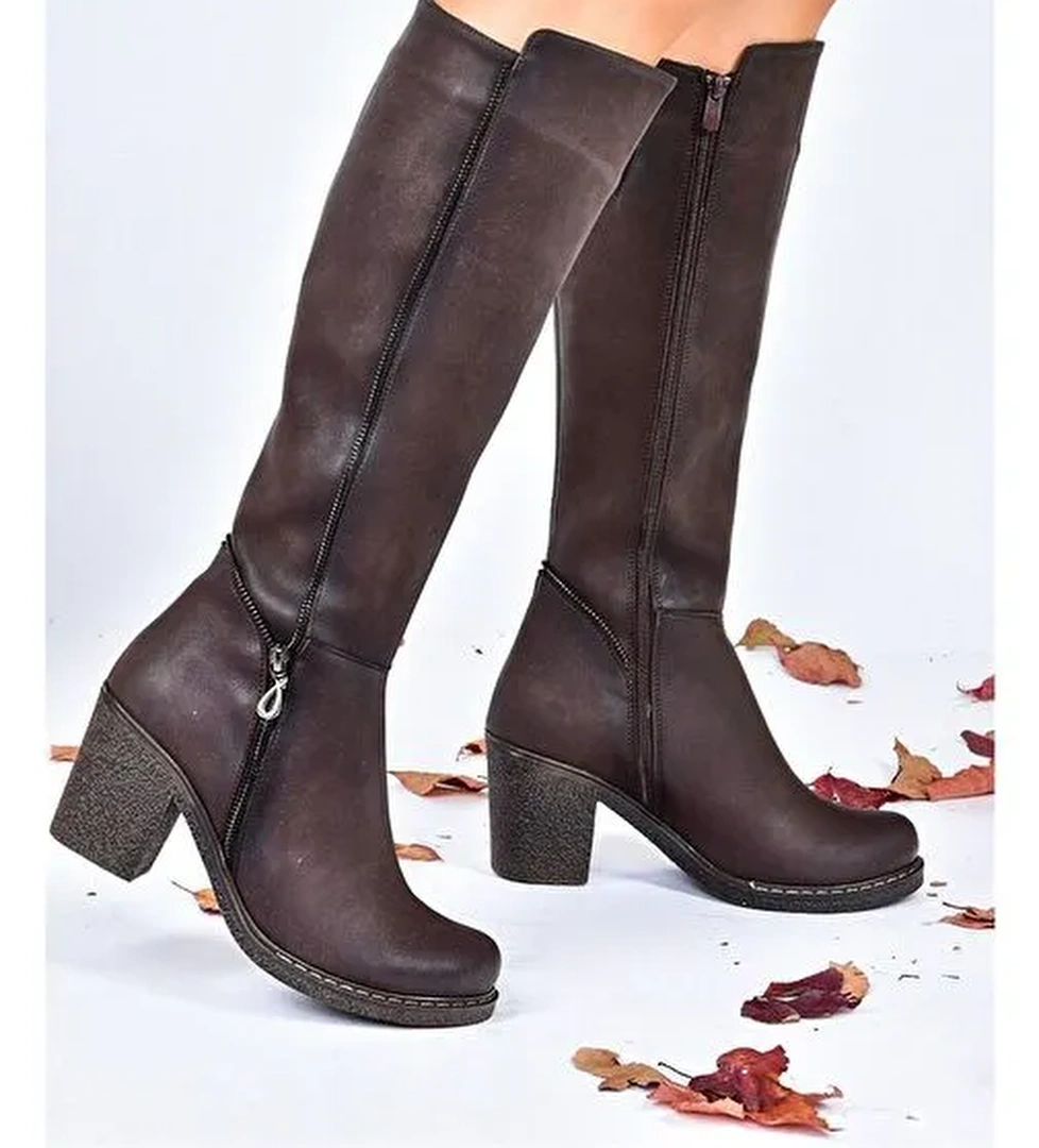 Kahverengi Kalın Topuklu Kadın Çizme G674252009 - Görsel 1