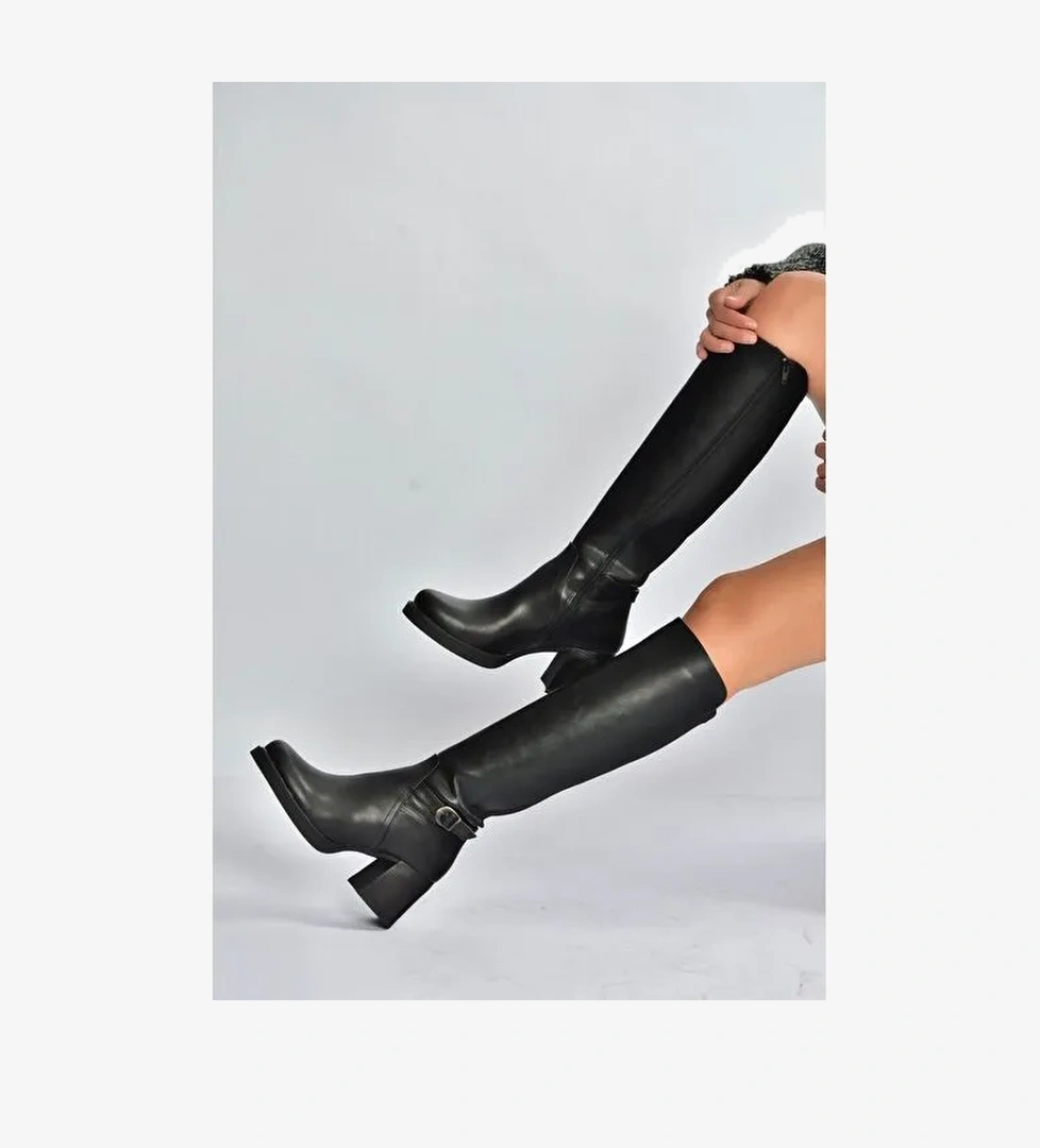 V312310209 Siyah Kalın Topuklu Kadın Çizme - Görsel 1