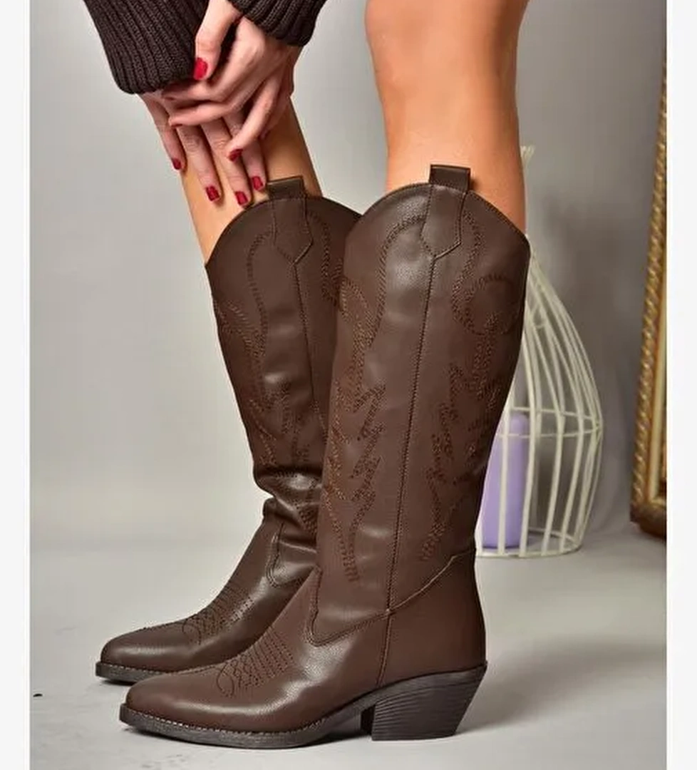 T404401209 Kahverengi Kovboy Model Kadın Çizme - Görsel 1