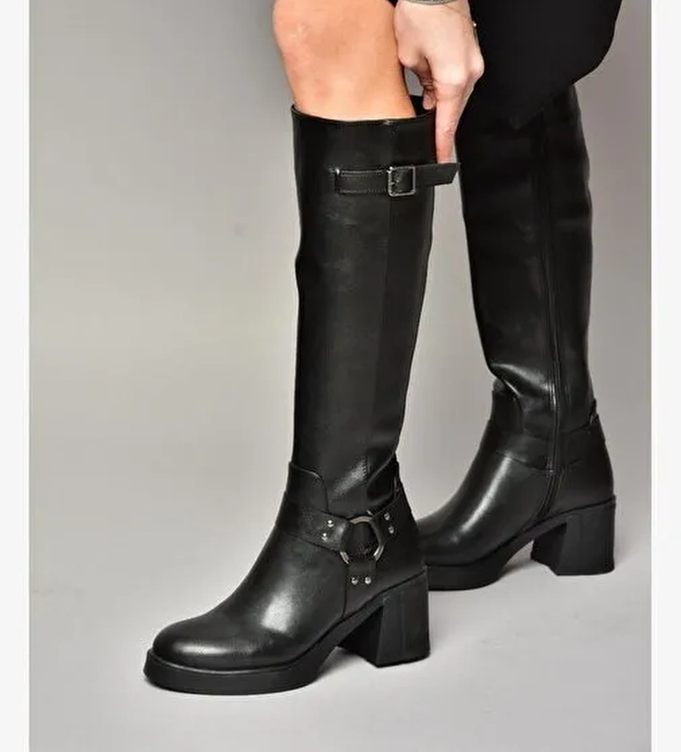 T282832009 Siyah Kalın Topuklu Kadın Çizme - Görsel 1