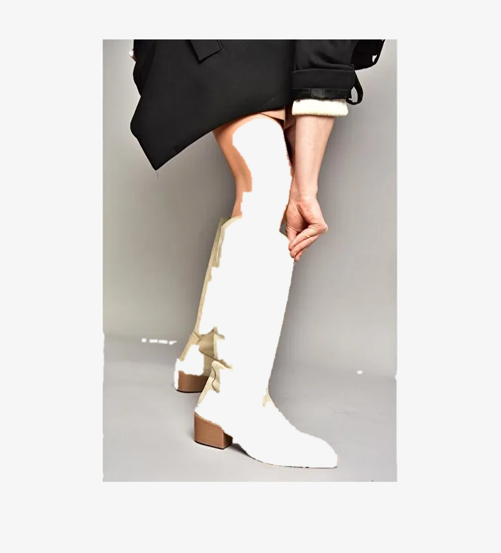 T480142802 Ten Süet Alçak Topuklu Kadın Çizme - Görsel 1