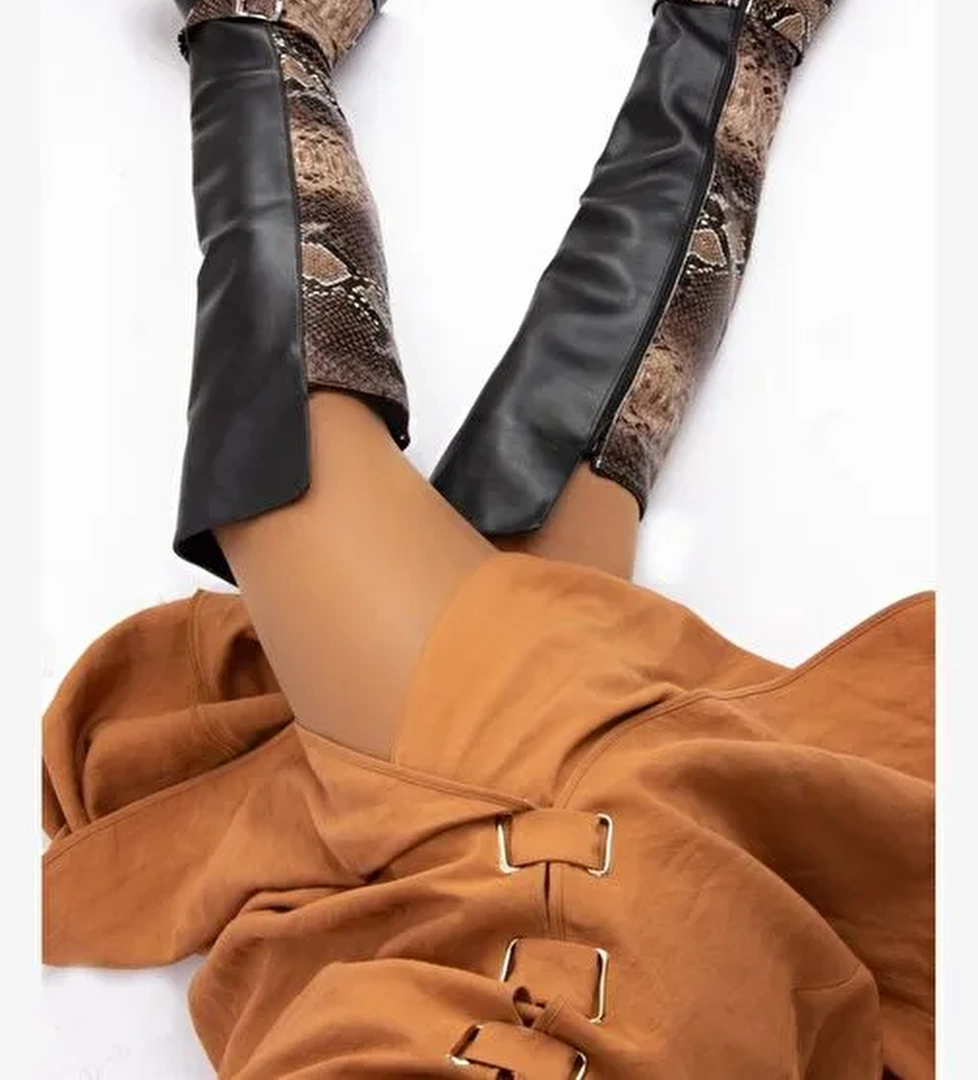 Siyah Vizon Yılan Kadın Çizme E726561809 - Görsel 1